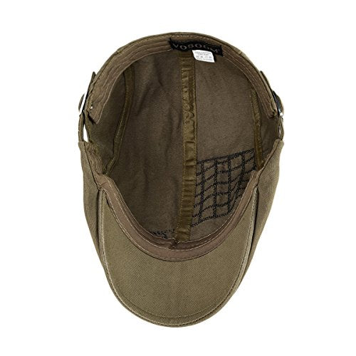 VOBOOM Men Cotton Adjustable Newsboy Beret Ivy Cap Cabbie Flat Hat - color: Dark Brown