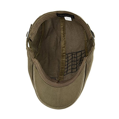 VOBOOM Men Cotton Adjustable Newsboy Beret Ivy Cap Cabbie Flat Hat - color: Dark Brown