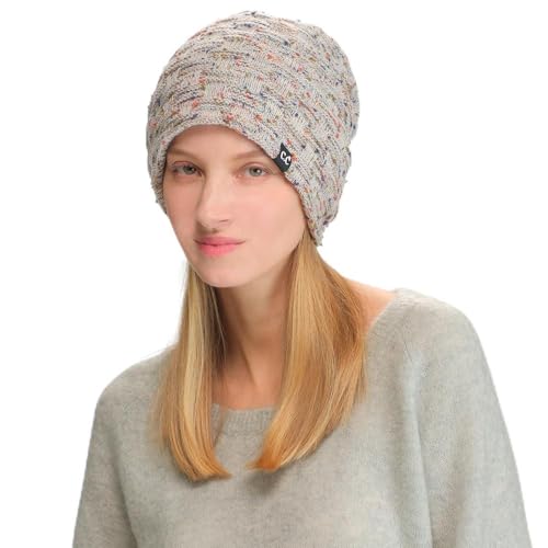 C.C Fuzzy Lined Beanie, Thick Soft Knit Winter Hat, Warm Cozy Skull Cap for Women & Men - color: Oatmeal