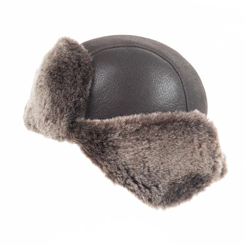 Zessano Leather Aviator Russian Ushanka Trapper Winter Fur Hat - Unisex Shearling 100% Leather Sheepskin Hats for Men Women