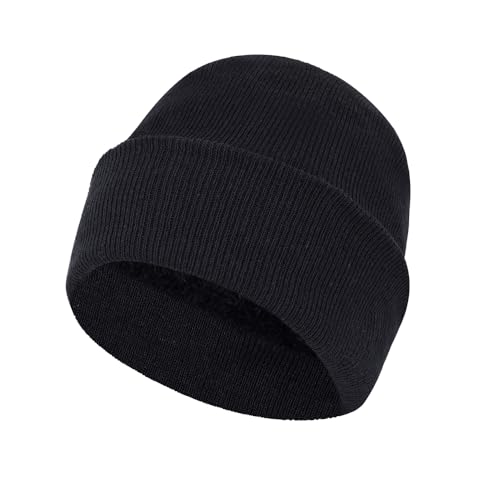 ZH 6 Pack Men's Winter Knit Beanies with Fleece Lining, Warm Stretchy Skull Caps for Cold Weather, Unisex Thermal Hats - color: Black