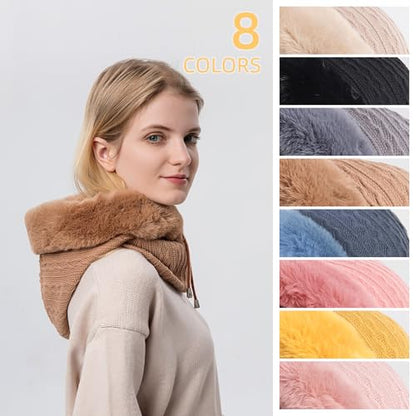 Womens Winter Hats, Warm Hooded Scarf Hat for Women, Fleece Beanie Hat with Drawstring, Balaclava Knit Skull Cap - color: Grey
