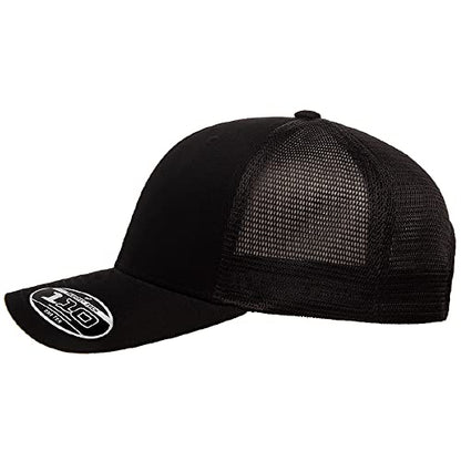 Flexfit 110M Trucker Mid-Profile Mesh Back Snapback Cap - color: Black