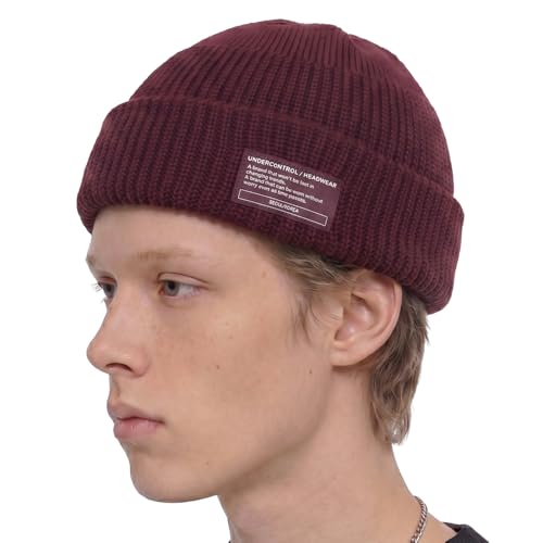 UNDERCONTROL Winter Trawler Fisherman Beanie Men Women Unisex Stylish Plain Docker Skull Hat Roll up Watch Cap Color Pack - color: Wine