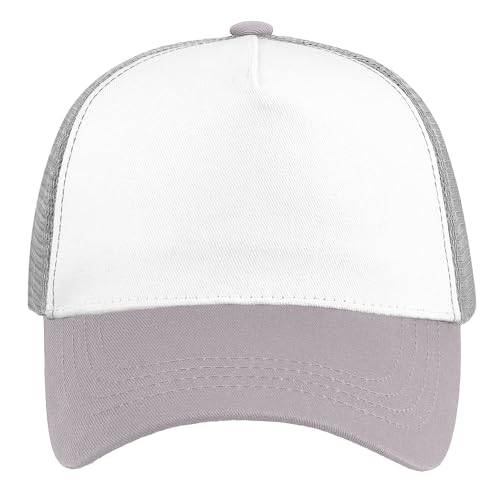 Falari 5-Panel Mesh Baseball Cap, Trucker Hat, Structured Plain Design, Cotton, Adjustable Size - color: 1pk Light Gray