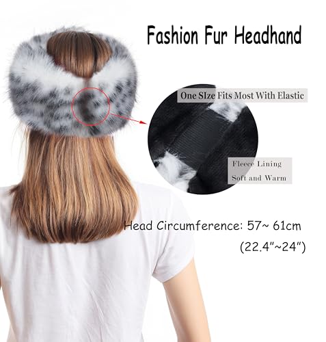 LA CARRIE Faux Fur Headband with Stretch Women's Winter Earwarmer Earmuff - color: Khaki Leopard Printed