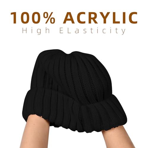 ZOORON 1&2 Winter Beanie for Women Soft Warm Slouchy Knit Hat Ski Stocking Cuffed Cap - color: Black