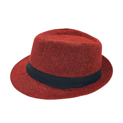 Unisex Classic 1920s Fedora Hat Short Brim Panama Trilby Hat Casual Jazz Cap for Men Women - color: Red, size: Medium-Large