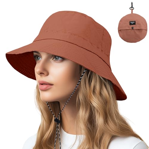 NPQQUAN Sun Bucket Hats for Woman Men Lightweight Sun Hat Packable Foldable - color: (Brick Red)