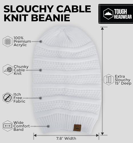 Tough Headwear Slouchy Oversized Beanie Hat - Warm Winter Hats for Women - Stretch Fit Mens Beanie - color: White