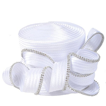 VECRY Womens Tea Party Church Baptism Wedding Derby Dressy Hat - color: Rhinestone-white