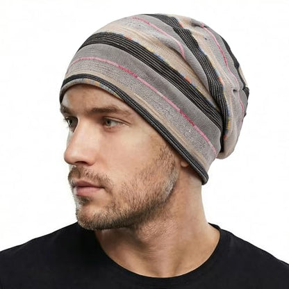 ZLYC Cotton Thin Slouchy Beanie Hat for Men Women Stretch Skull Cap - color: Stripes Gray, size: One Size