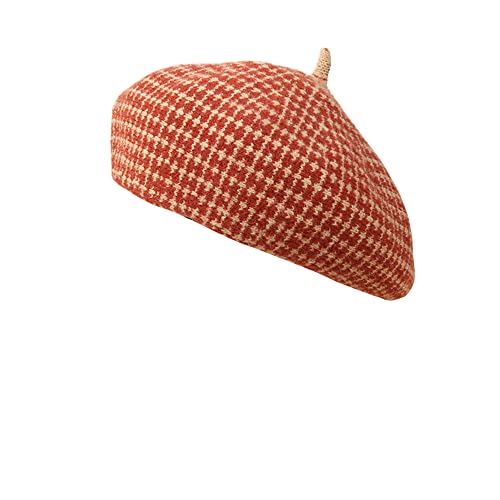 Women Winter Classic Beret Hat Newsboy Cap Painter Hats Houndstooth Beret Hats - color: Jd05 Brick Red