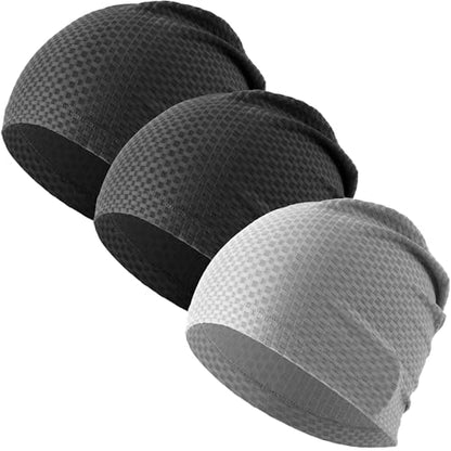 WTACTFUL 3-Pack Breathable Cooling Skull Cap for Men & Women Summer - color: Black+black+gray