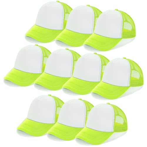 Ultrafun 10 Pack Trucker Hat Mesh Sublimation Blank Hats Adjustable Baseball Caps Hats for Men Women - color: Neon Yellow White