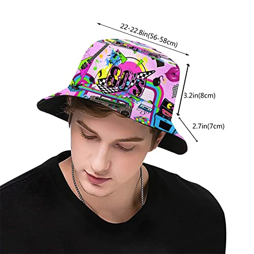 Funny Retro 80s 90's Style Design Summer Unisex Reversible Print Bucket Hat - color: 80s_ 90s 13