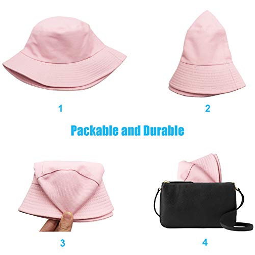 Bucket Hat for Women Men, Reversible Cotton Summer Sun Beach Cap Solid Color Style - color: A-pink