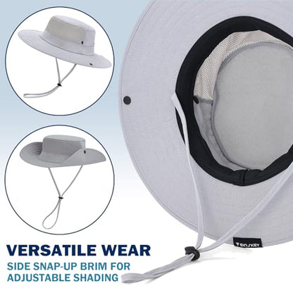 Cooling Sun Bucket Hat, UPF 50+ Wide Brim Boonie Hat with Ponytail Hole - color: 01 Light Grey