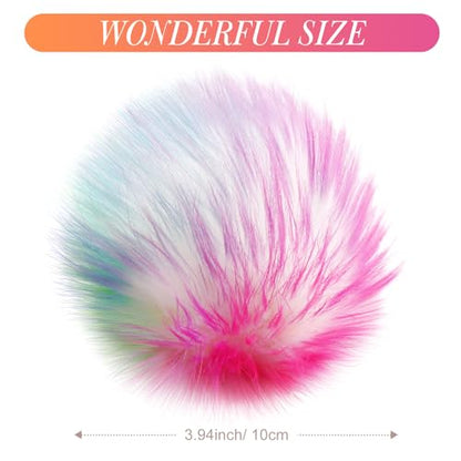 Tatuo 16 Pcs Faux Fur Pom Poms for Hats, Rainbow Color - color: Rainbow Color