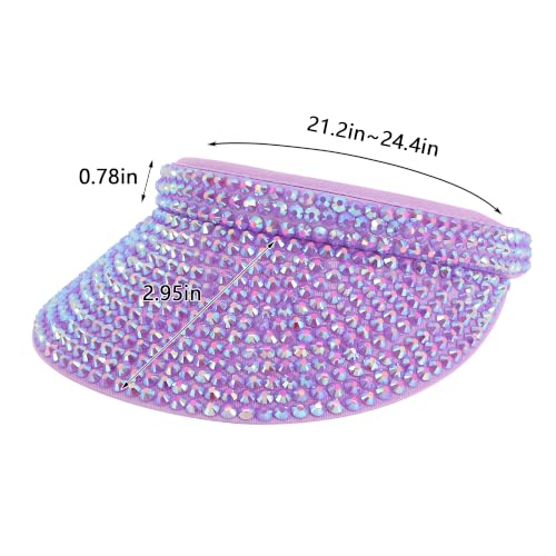 Haoohu Shiny Rhinestones Clip On Sport Sun Visor Hat for Women Men Outdoor Adjustable Wide Brim Summer Cap - color: Purple Rhinestone