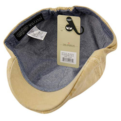 Men’s Flat Cap – 6 Panel Duckbill Ivy Hat, Lightweight Cotton Driving Cap with Elastic Band, Classic Newsboy Golf Hat - color: Washed Khaki