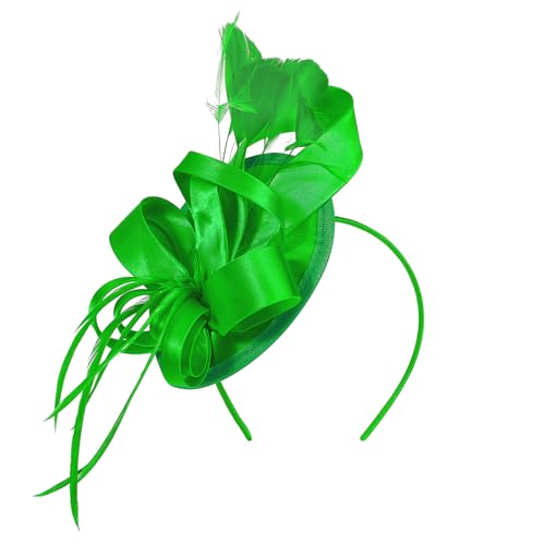 Century Star Kentucky Fascinator-Derby Hats for Women 2026 - Feather & Ribbon Hair Clip Headband Tea Party Wedding Church Hat - color: Green
