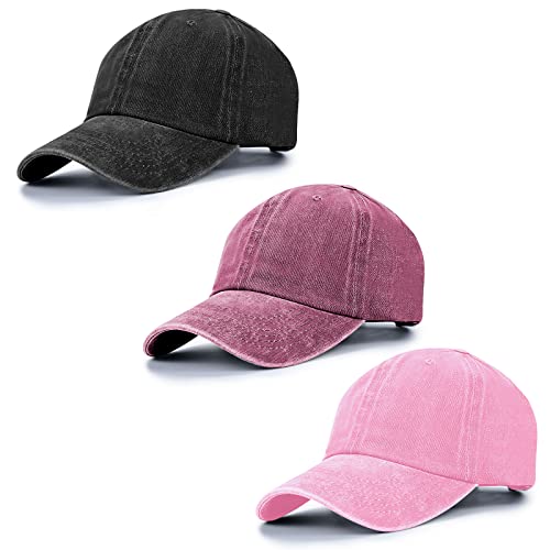 Baseball Cap Unisex Vintage Washed Distressed Cap,Retro Adjustable Dad Hats,Baseball Hat for Men Women - color: 3pcs-black+burgundy+pink