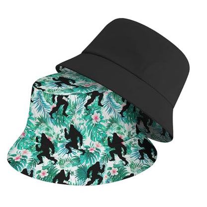 Amasnay Neon Bucket Hat Cotton Double-Side-Wear Reversible Sun Hat for Women Men, Summer Vacation Travel Beach Fisherman Hat - color: Green Floral Bigfoot