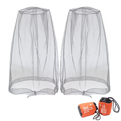 Benvo Mosquito Head Net Mesh, Face Neck Fly Netting Hood from Bugs Gnats Noseeums Screen Net for Any Outdoor Lover- with Carry Bags Fits Most Sizes of Hats Caps (2pcs, Grey, Updated Big Net) - color: Gray