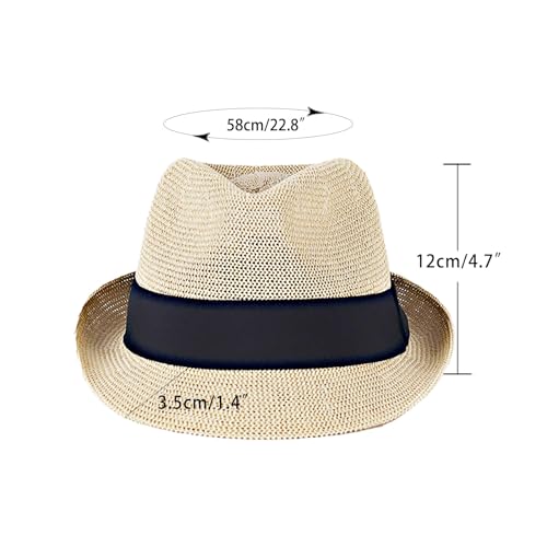 Summer Panama Straw Fedora Hats for Men Women Trilby Hat Foldable Roll Up Short Brim Panama Beach Hat - color: Beige, size: One Size
