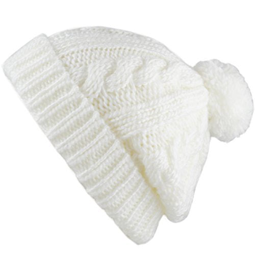Women and Men Beanie Daily Winter Oversized Thick Stretchy Knitted Pom Pom Beanie Fleece Lined Beanie Hat - color: 1. Curly White