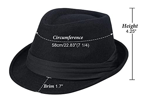 Unisex Classic Fedora Hat Men Women Manhattan 1920s Short-Brim Jazz Hats - color: Black/Tri-fold Strap