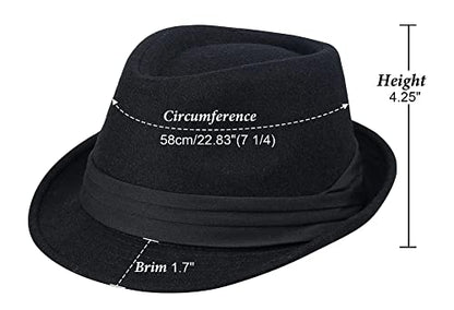 Unisex Classic Fedora Hat Men Women Manhattan 1920s Short-Brim Jazz Hats - color: Black/Tri-fold Strap