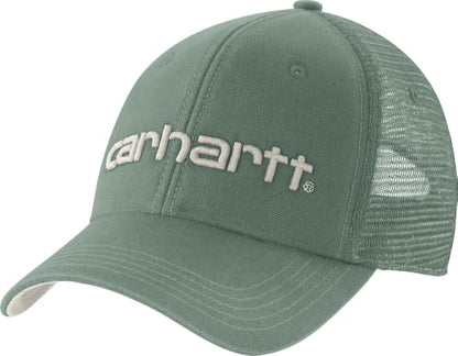 Carhartt Men's Canvas Mesh-Back Logo Graphic Cap - color: Green Slate/Malt