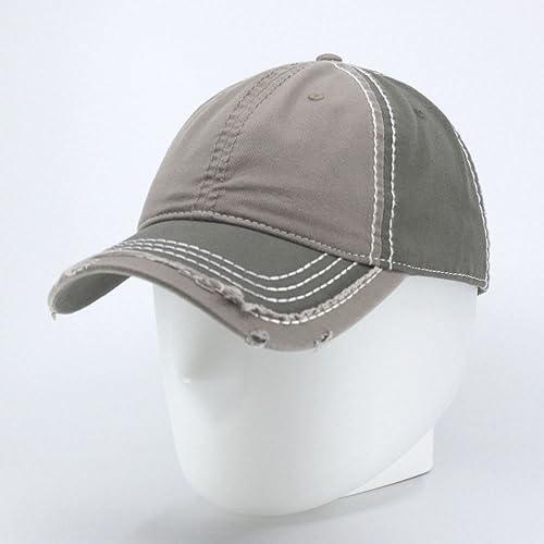 Washed Cotton Distressed with Heavy Stitching Adjustable Baseball Cap - color: Olive Green/Dark Khaki/Olive Green