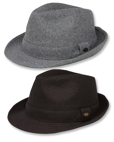 Funky Junque Fedora Hats for Men – Classic Wool Blend Trilby Dress Hat, Short Brim Men’s Fedoras for Formal & Casual Wear - color: 2 Pack: 1 Lt. Grey & 1 Black, size: 6 3/4-7 1/8