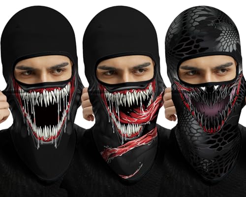 3D Balaclava Ski Mask Outdoor Headwear Mask Ghosts Skull Mask Men Women for Halloween Motorcycle Cycling Full Face Mask - color: Pattern 3 (3pcs)