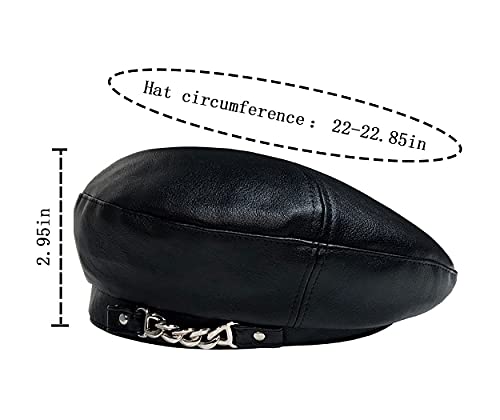 Fashion Soft PU Leather Beret Hat Beanie British Military Berets for Women - color: Chain Black, size: 6 7/8-7 1/8