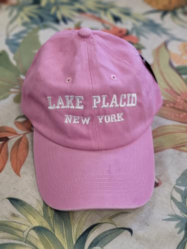 Lake Placid New York Embroidered Cotton Baseball Cap hat - color: Pink