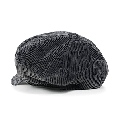 ililily Washed Cotton Newsboy Cabbie Cap Corduroy Duck Bill Flat Hunting Hat - color: Dark Grey - New