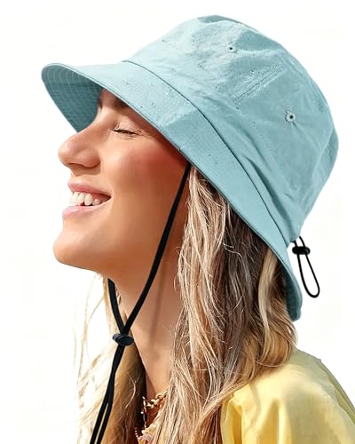 Water-Resistant Bucket Hat for Women Men Rain Hat UPF 50+ Boonie Sun Hat - color: Dusty Teal Blue