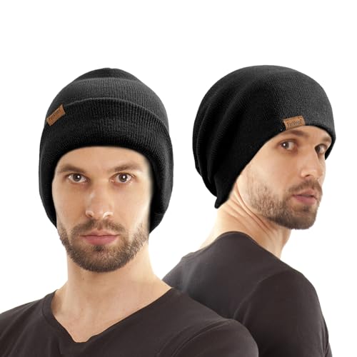 Beanie for Men Winter Thermal Cuffed Knit Hat Warm Gifts Womens Beanies - color: Black