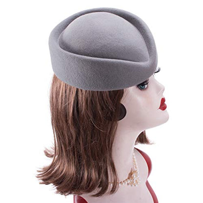 Lawliet Wool Stewardess Air Hostesses Pillbox Hat Millinery Teardrop Fascinator Base A040 - color: Grey
