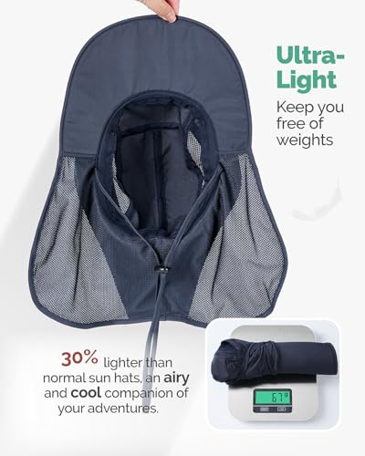 Hat Hut Ultra-Light Sun Hat with Neckflap, UPF 50+, Wide Brim, Breathable Outdoor Hiking Fishing Hats for Men - color: Navy Blue