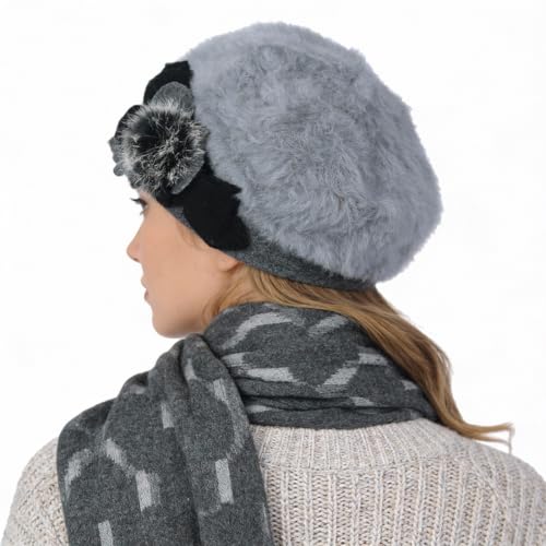 Women’s Vintage Wool Beret Winter Hats Elegant French Beret Beanie Dress Hat for Ladies - color: Br022-grey