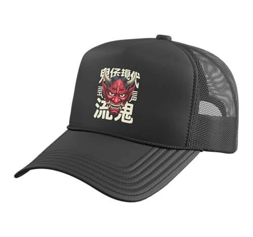 Hannya Oni Mask Devil Yokai Japanese Demon Tattoo Oni Mask Trucker Hat with Adjustable Mesh Back