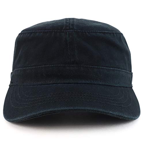 Trendy Apparel Shop Cotton Army Cap Military Flat Top Adjustable Baseball Cap - color: Black