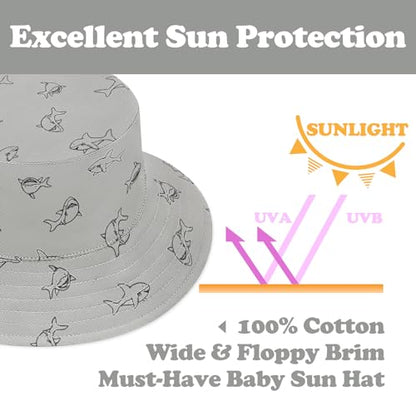 Sarfel Baby Sun Hat Toddler Sun Hat UPF 50+ Baby Bucket Hats Infant Toddler Beach Essentials Kids Summer Hats Boys Girls Cap - color: Grey Sharks, size: 2-4T