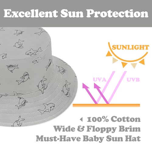 Sarfel Baby Sun Hat Toddler Sun Hat UPF 50+ Baby Bucket Hats Infant Toddler Beach Essentials Kids Summer Hats Boys Girls Cap - color: Grey Sharks, size: 6-12 Months