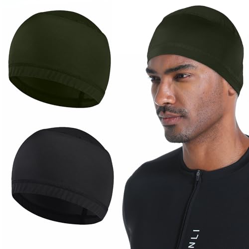 Cooling Skull Caps for Men Hard Hat Helmet Liner Cycling Cap Running Beanie - color: 2pcs-（black+army Green）